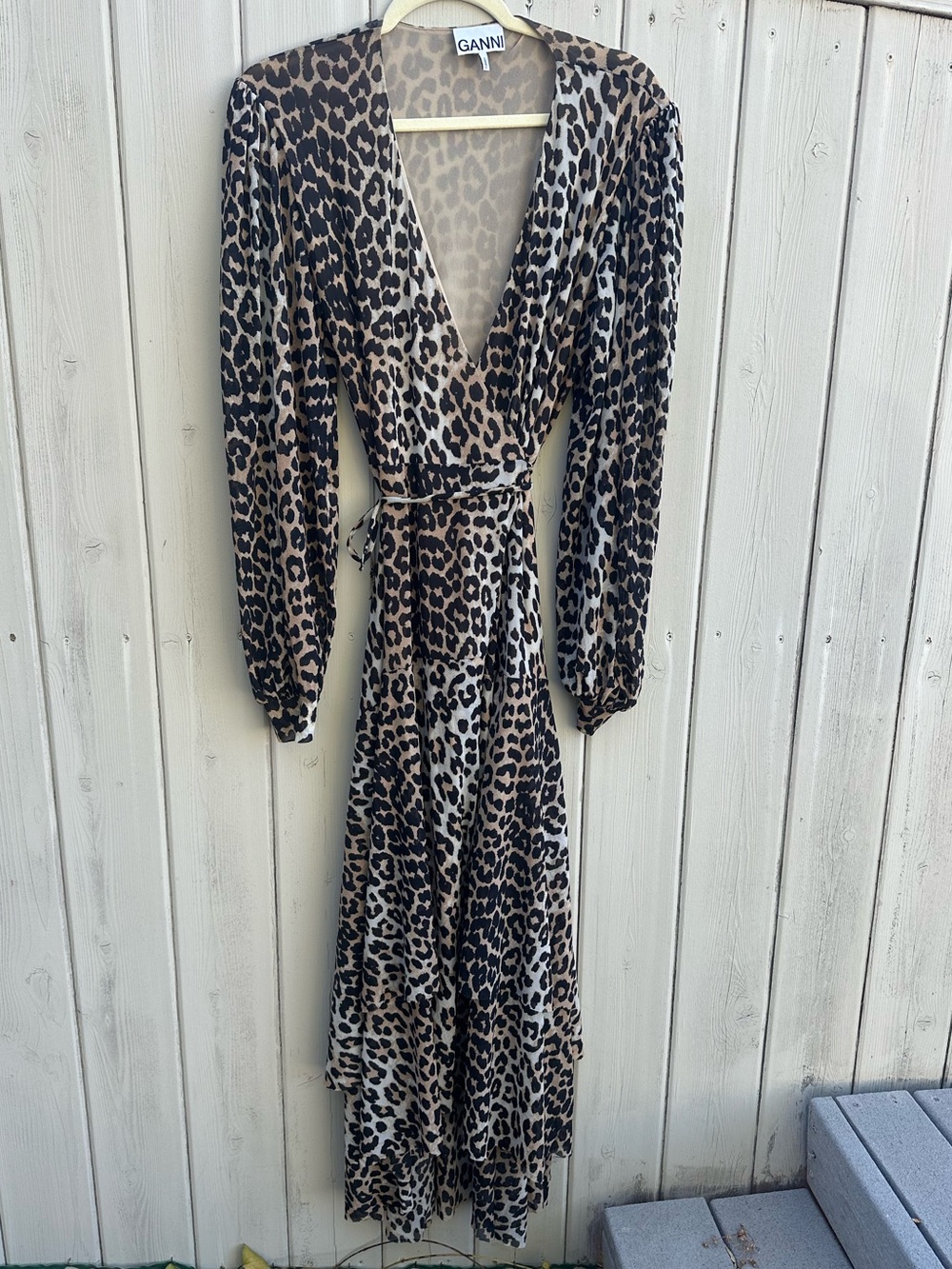 Ganni Leopard Print Maxi Wrap dress size 40